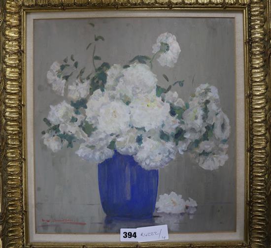 W.W. Davidson Still lifes of flowers in a blue vase 13 x 14in.